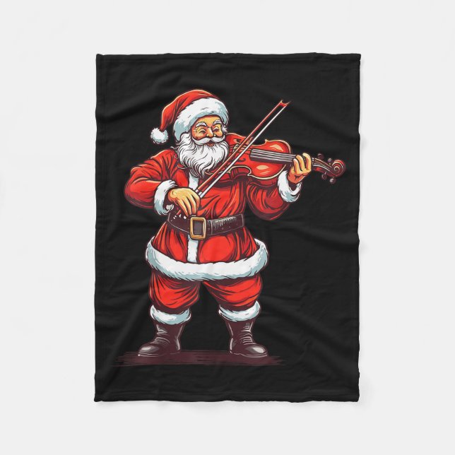 Santa Playing Violin Funny Violinist Violin Player Fleece Blanket (Front)