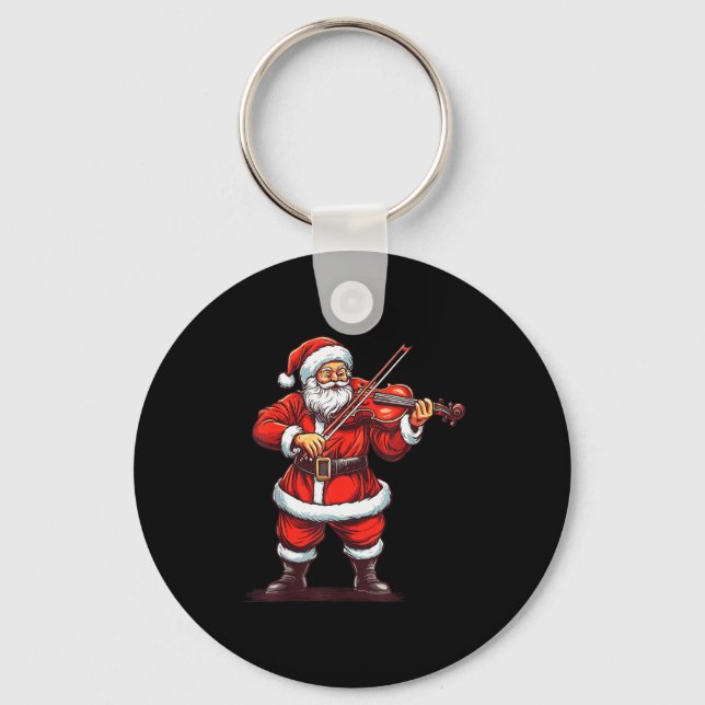 Santa Playing Violin Funny Violinist Violin Player Key Ring (Front)