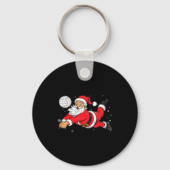Santa Playing Volleyball Christmas Pajama Cool Srt Key Ring (Front)