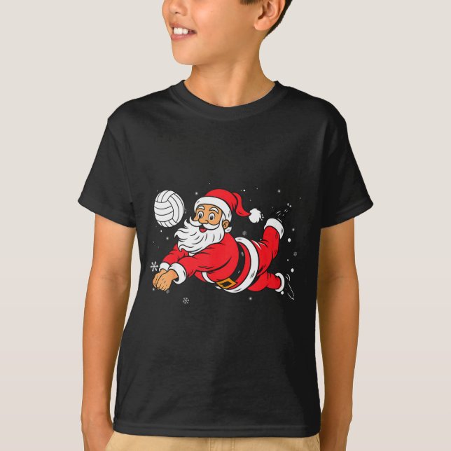 Santa Playing Volleyball Christmas Pajama Cool Srt T-Shirt (Front)