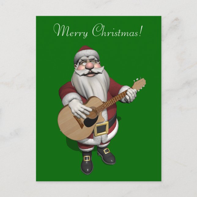 Santa Plays Accoustic Guitar Holiday Postcard (Front)