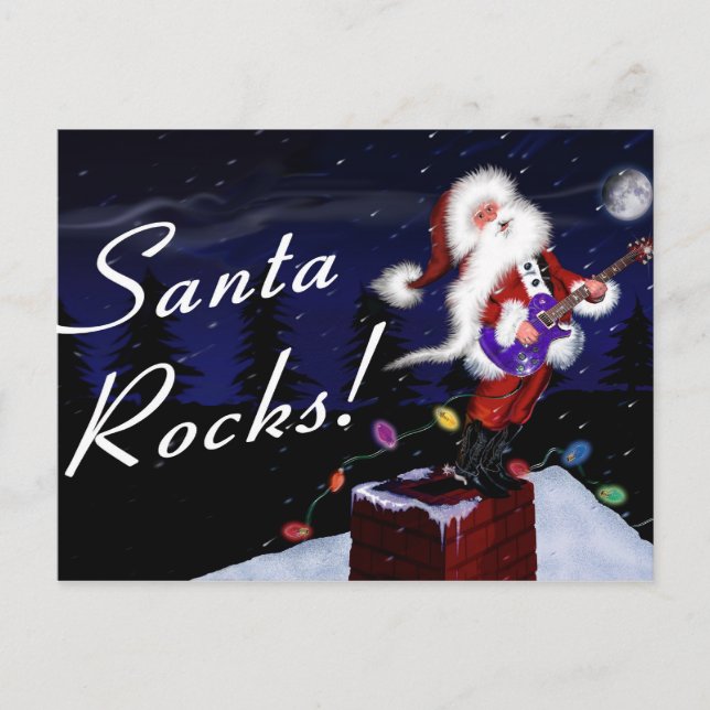 Santa Plays Guitar Holiday Postcard (Front)