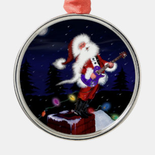 Santa Plays Guitar Metal Tree Decoration
