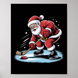 Santa Plays Ice Hockey Funny Christmas Winter Spor Poster