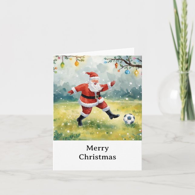 Santa plays Soccer Christmas Holiday  Card (Front)
