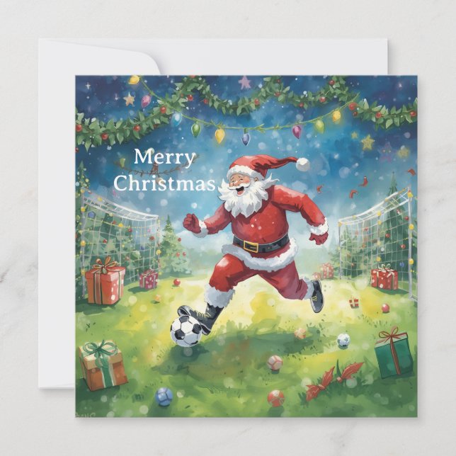 Santa plays Soccer Christmas Holiday  Card (Front)