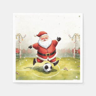 Santa plays Soccer Christmas Holiday  Napkin
