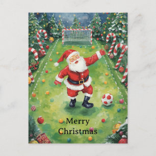 Santa plays Soccer Christmas Holiday Postcard