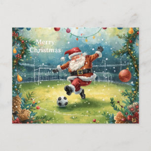 Santa plays Soccer Christmas Holiday Postcard
