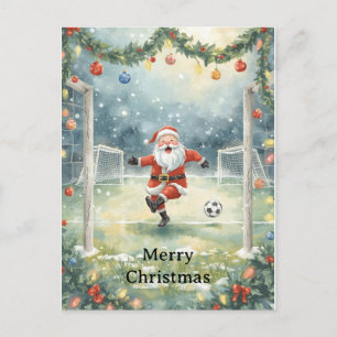 Santa plays Soccer Christmas Holiday Postcard