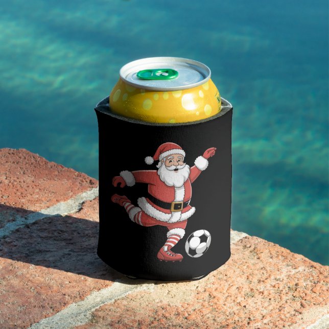 Santa Plays Soccer Christmas Sports Can Cooler (In Situ Pool)