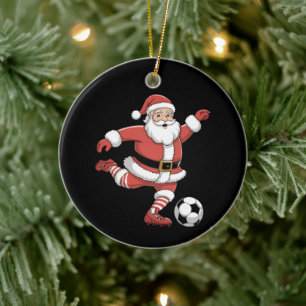Santa Plays Soccer Christmas Sports Ceramic Tree Decoration