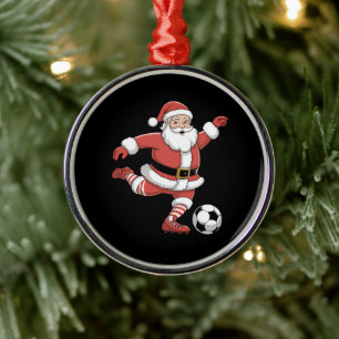 Santa Plays Soccer Christmas Sports Metal Tree Decoration
