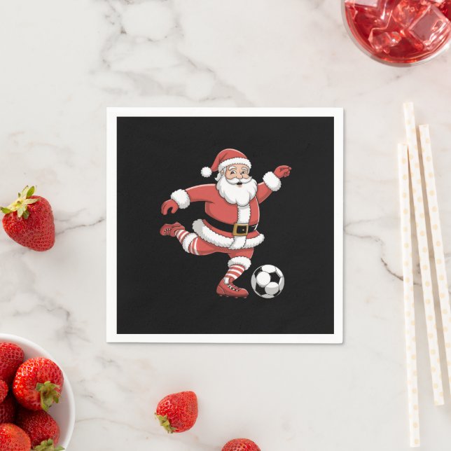 Santa Plays Soccer Christmas Sports Napkin (Insitu)