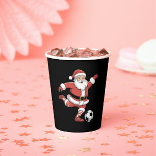 Santa Plays Soccer Christmas Sports Paper Cups