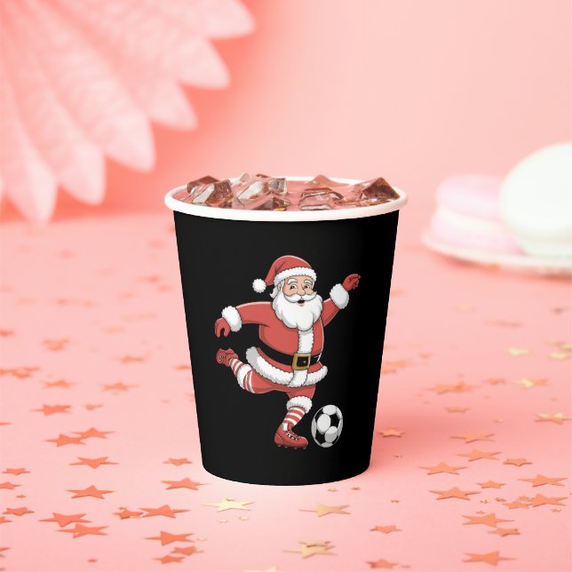 Santa Plays Soccer Christmas Sports Paper Cups (Insitu)