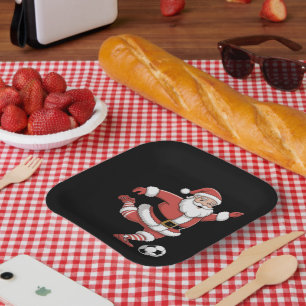 Santa Plays Soccer Christmas Sports Paper Plate