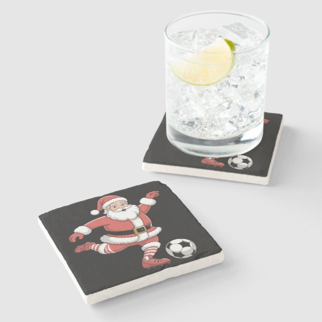 Santa Plays Soccer Christmas Sports Stone Coaster (Side)