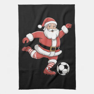 Santa Plays Soccer Christmas Sports Tea Towel