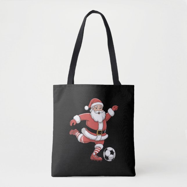 Santa Plays Soccer Christmas Sports Tote Bag (Front)