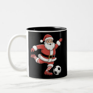 Santa Plays Soccer Christmas Sports Two-Tone Coffee Mug