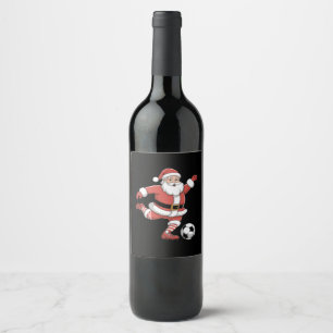 Santa Plays Soccer Christmas Sports Wine Label