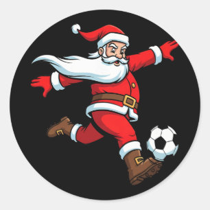 Santa Plays Soccer Christmas Sports Women Men Kids Classic Round Sticker