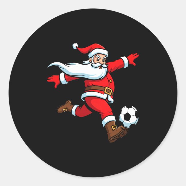 Santa Plays Soccer Christmas Srts Women Men Kids L Classic Round Sticker (Front)