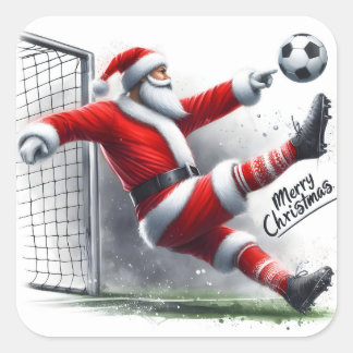 Santa Plays Soccer Joyfully on Christmas Day Square Sticker