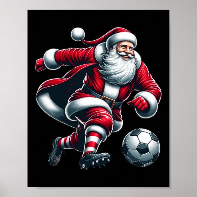 Santa Plays Soccer Sports Christmas Women Men Kids Poster (Front)