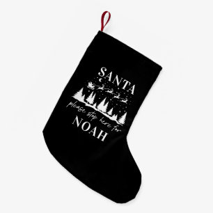 Santa please stop here for Christmas silver Christ Small Christmas Stocking