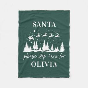 Santa please stop here for Christmas traditional Fleece Blanket
