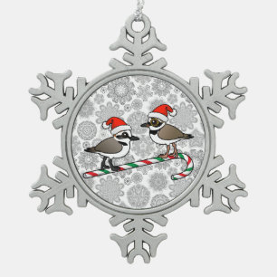 Santa Plovers Snowflake Pewter Christmas Ornament
