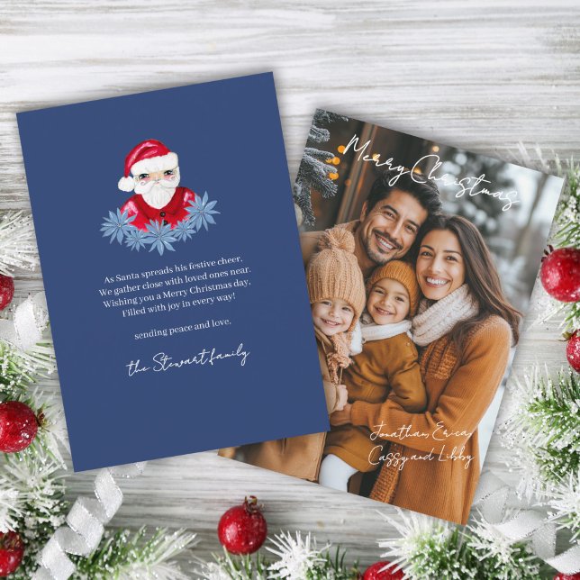 Santa Poinsettia Christmas Poem 1 Photo Minimal Holiday Card (Creator Uploaded)