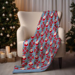 Santa Poinsettia Traditional Add Name Christmas Fleece Blanket<br><div class="desc">This fun and festive design features a hand drawn Santa Claus and poinsettia in classic red and blue for that cosy,  traditional holiday feeling with a hint of whimsy. Original art by Malissa Melrose. Add name to personalise.</div>