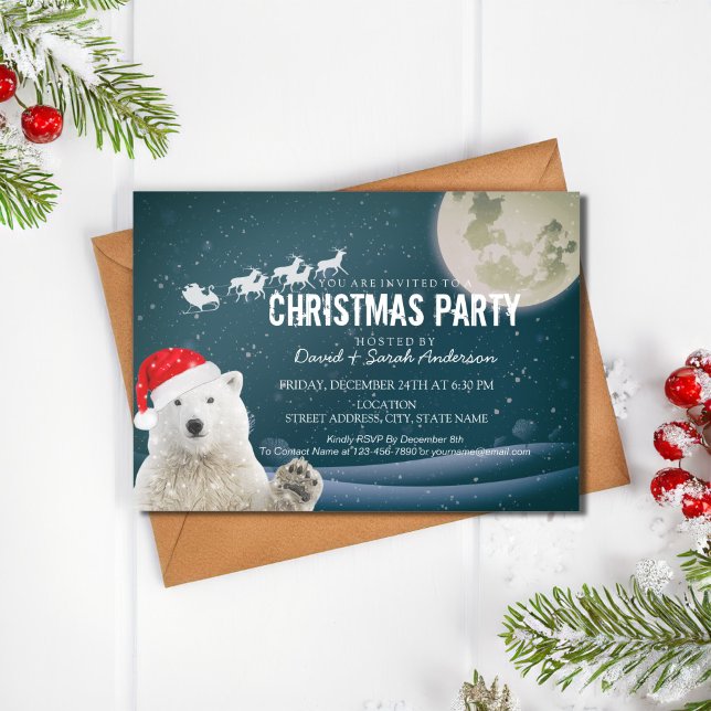 Santa Polar Bear | Beary Christmas Santa Sleigh Invitation (Creator Uploaded)