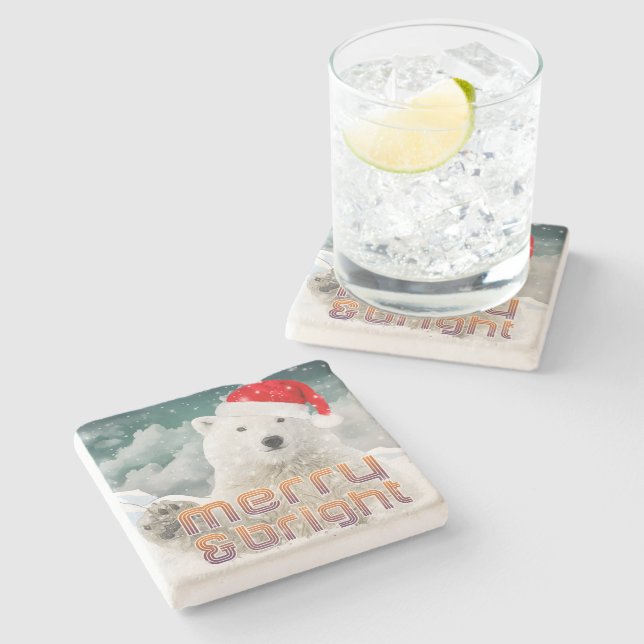Santa Polar Bear | Beary Christmas Stone Coaster (Side)