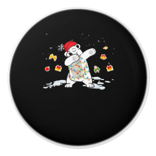 Santa Polar Bear Christmas Lights Bear Lover Ceramic Knob
