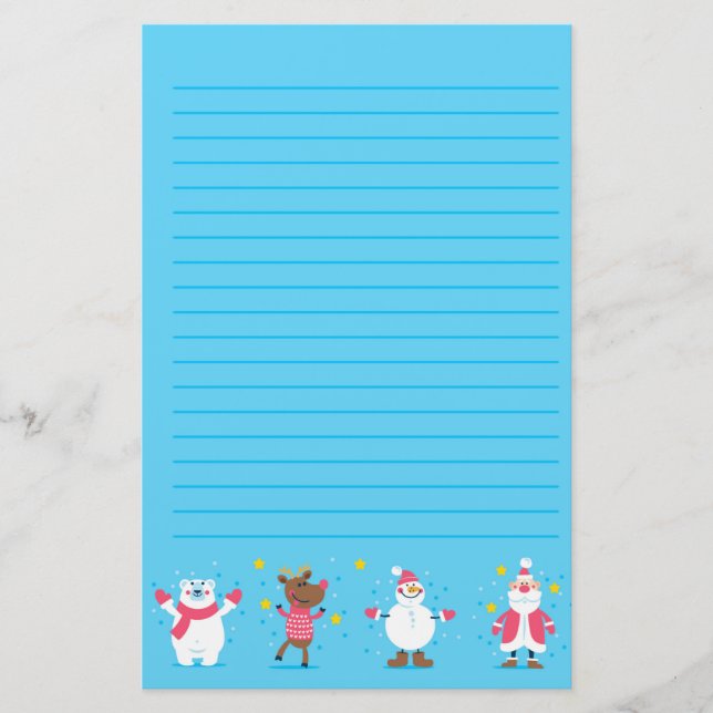 Santa Polar Bear Snowman Reindeer Stationery (Front)