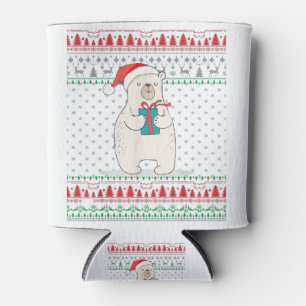 Santa Polar Bear Ugly Christmas Sweater Family Mat Can Cooler