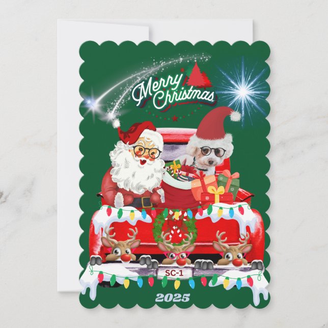 Santa & Poodle Christmas 2025 Green Note Card (Front)