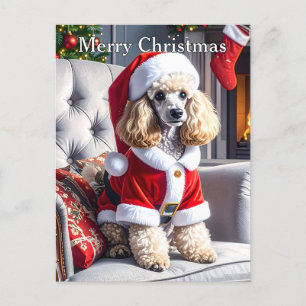 Santa Poodle Christmas Postcard