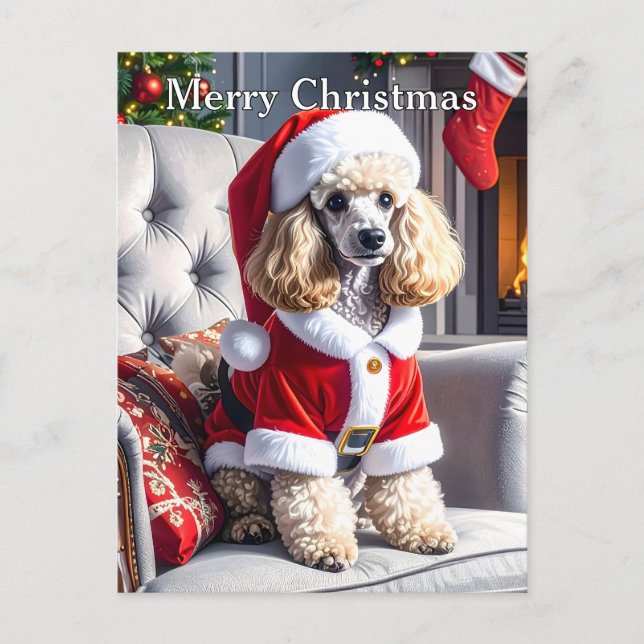 Santa Poodle Christmas Postcard (Front)
