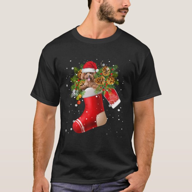 Santa Poodle In Christmas Sock Pajama T-Shirt (Front)