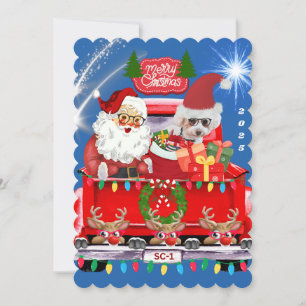 Santa & Poodle Merry Christmas Blue Note Card