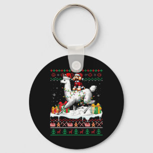 Santa Poodle Riding Llama Christmas Sweater Lover  Key Ring