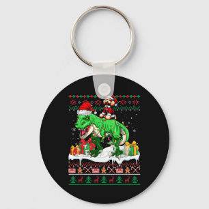 Santa Poodle Riding T-rex Christmas Sweater Lover  Key Ring