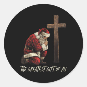Santa Praying Faithful Jesus Born Christmas Tank T Classic Round Sticker