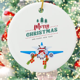 Santa & Presents, Aeroplane,Custom Photo Christmas Ceramic Tree Decoration