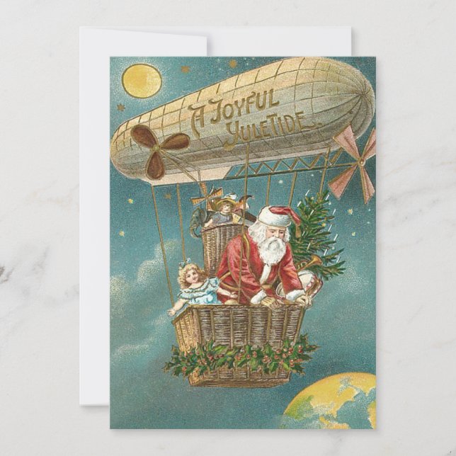 Santa Presents Gifts Christmas Tree Balloon Holiday Card (Front)